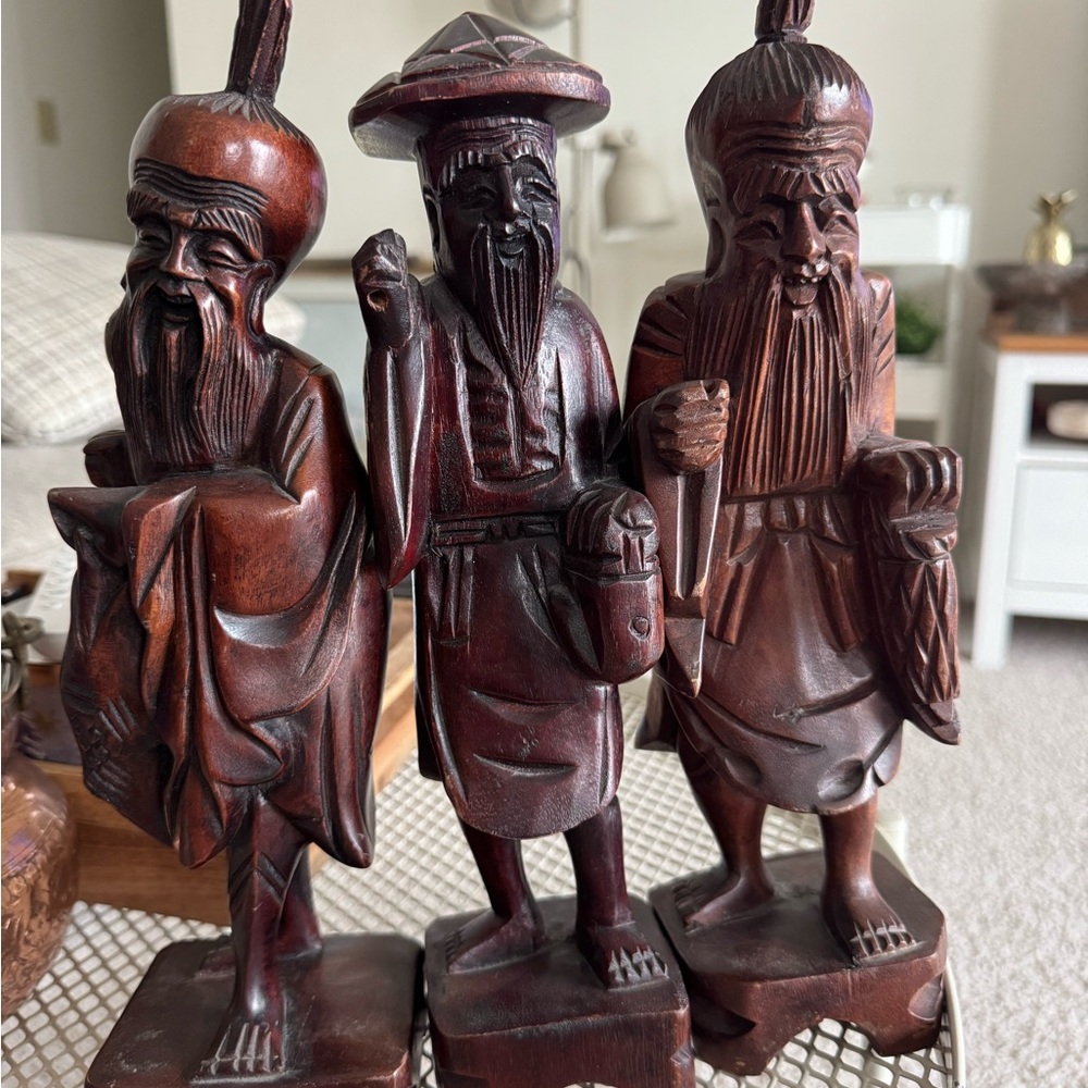 Handcrafted Wooden Figurine Trio